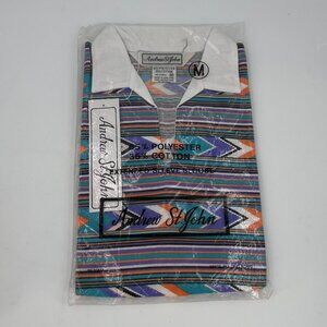 NOS Women's M Andrew St John Dolman Sleeve Top Blouse Southwest Aztec 90s